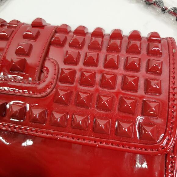navoh Red Purse Studded Envelope Clutch short metal Chain Strap paisley Lined - Picture 4 of 15